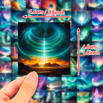 Set de 50 autocolante decorative ilustrate cu reni și auroră boreală