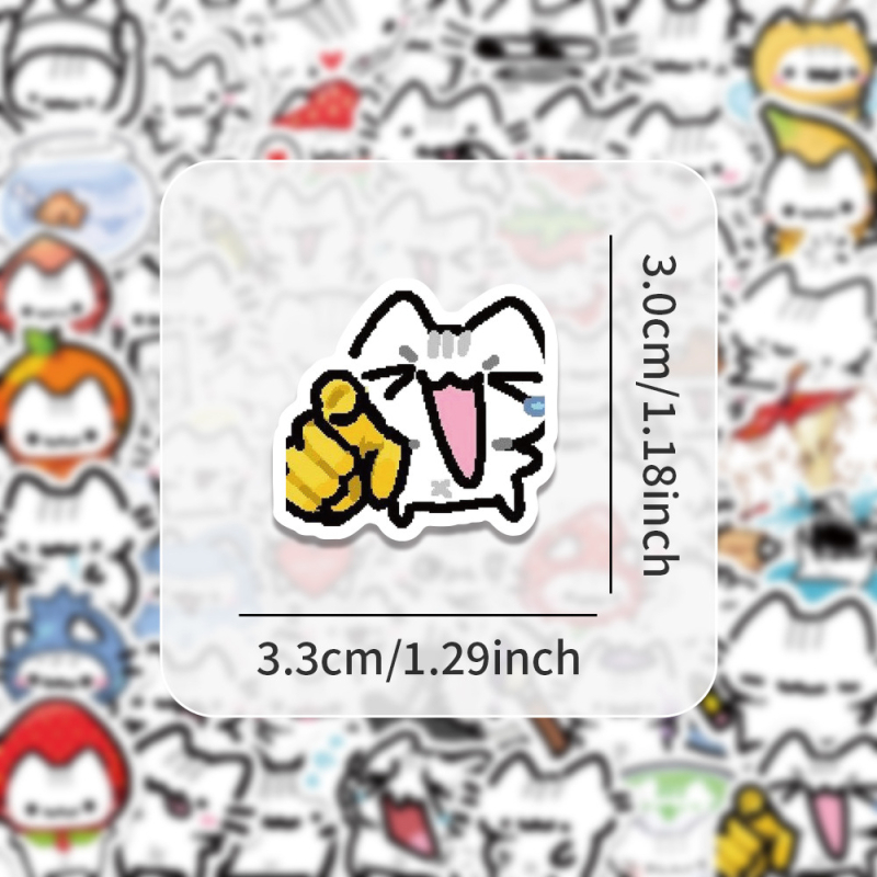 Set cu 100 Stickere Basil Kitten, desene animate drăguțe - impermeabile, pentru skateboard, birou și bagaje