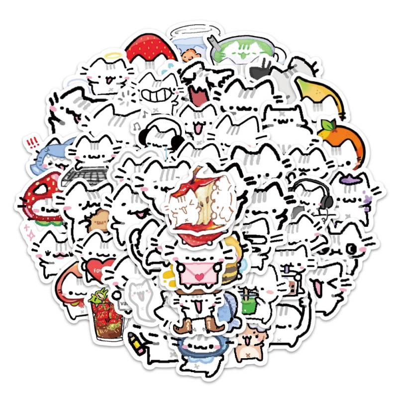 Set cu 100 Stickere Basil Kitten, desene animate drăguțe - impermeabile, pentru skateboard, birou și bagaje