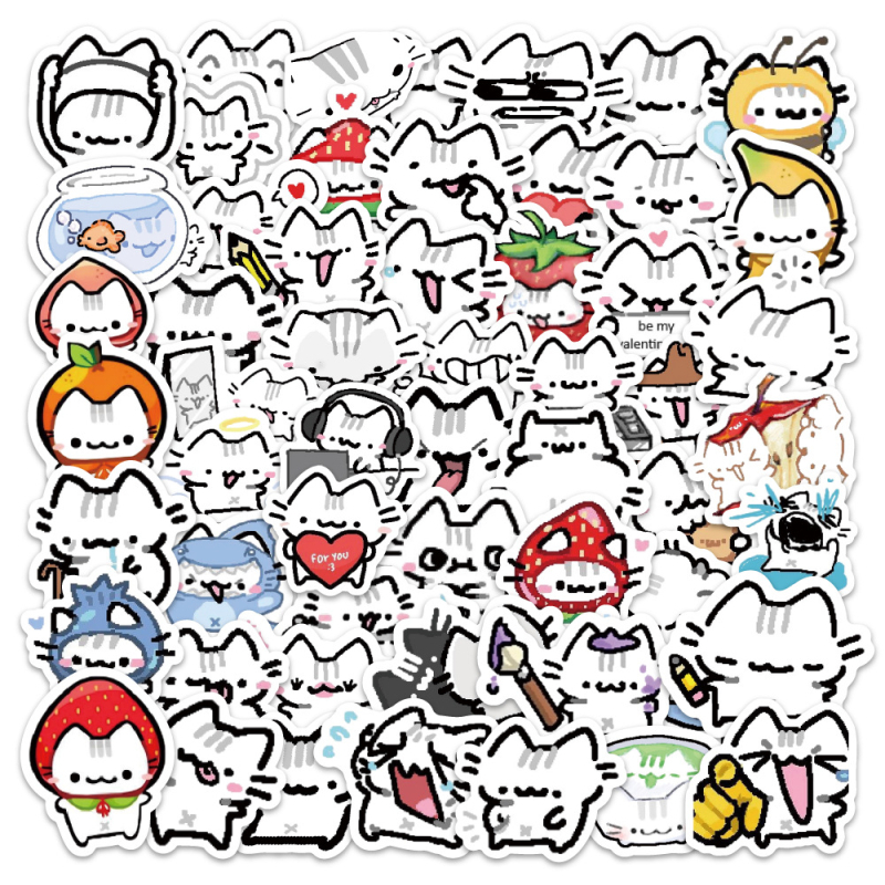Set cu 100 Stickere Basil Kitten, desene animate drăguțe - impermeabile, pentru skateboard, birou și bagaje