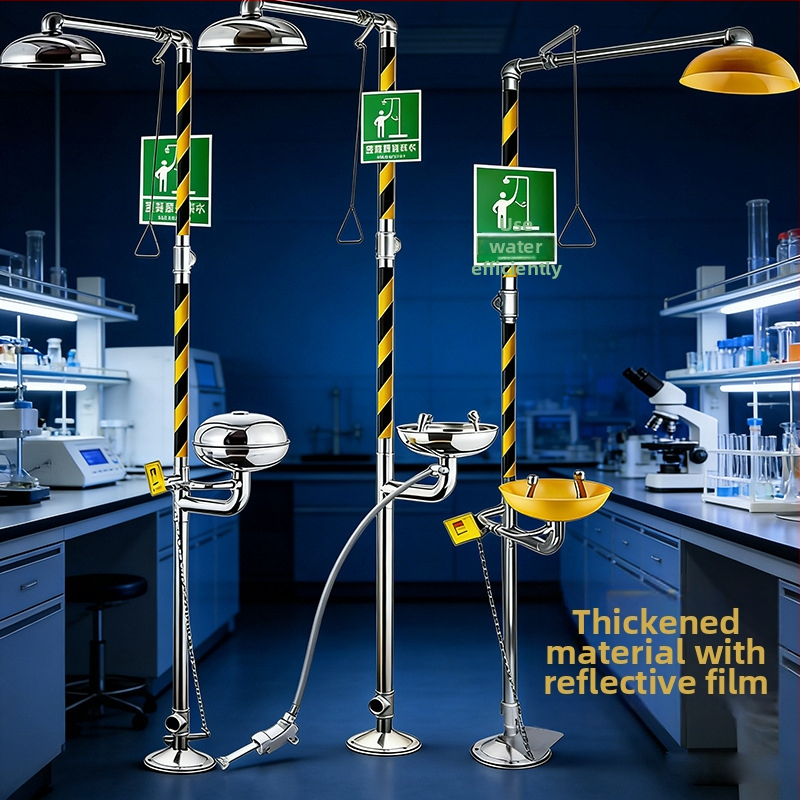 Stanica na umývanie očí z nehrdzavejúcej ocele s reflexným dizajnom a systémom trysiek s filmovým povlakom