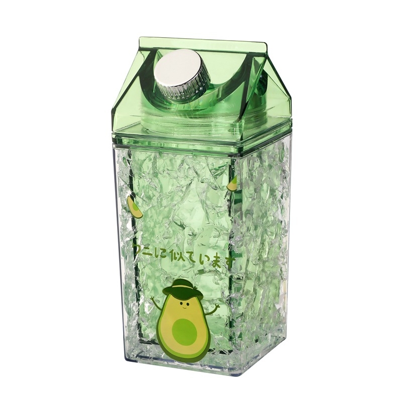 Cană izolată cu două pereți, cu pai, culoare avocado, cană cu gheață zdrobită pentru vară
