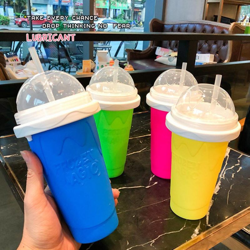Szilikonból készült kettős falú pohár slushie-hoz és smoothie-hoz – rázó pohár gyors hűtéssel