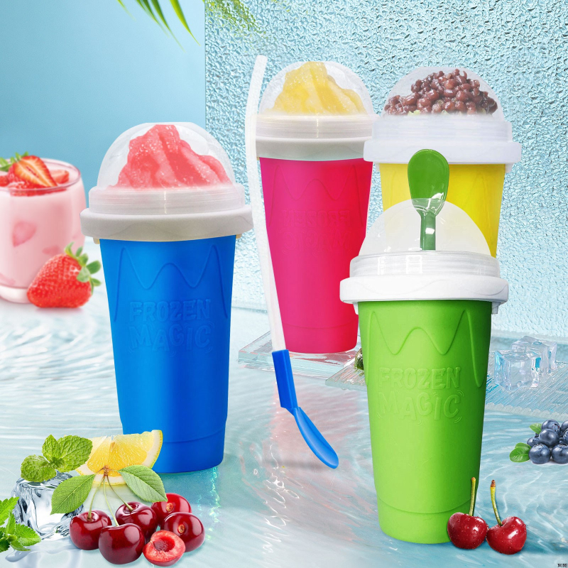 Szilikonból készült kettős falú pohár slushie-hoz és smoothie-hoz – rázó pohár gyors hűtéssel
