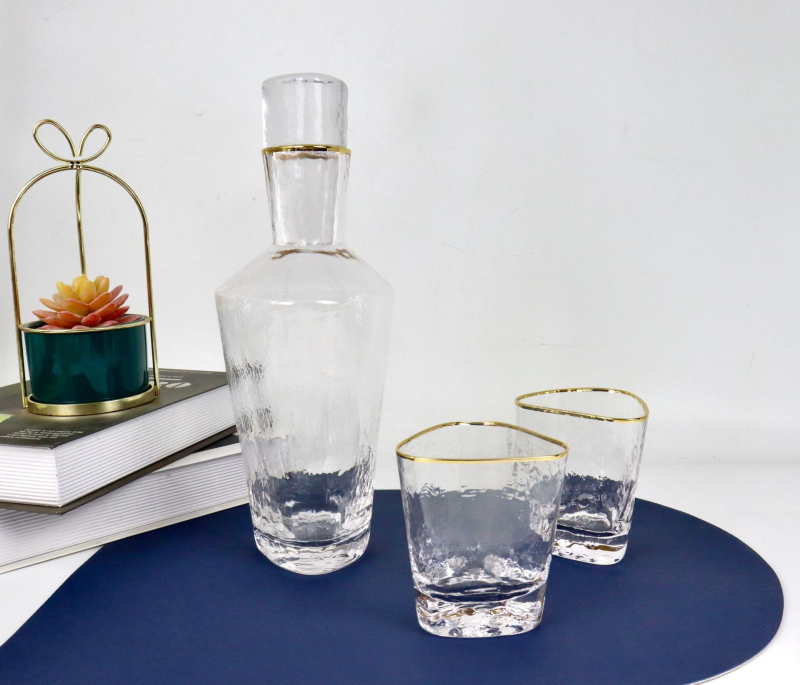 Set minimalist din sticlă pentru sake și pahare, cu model ciocănit triunghiular, pentru uz casnic, 201-300 ml, decor showroom