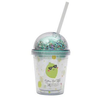 True Virtue 450 ml pahar plastic cu pereți dubli, izolat, capac și siglă, pai