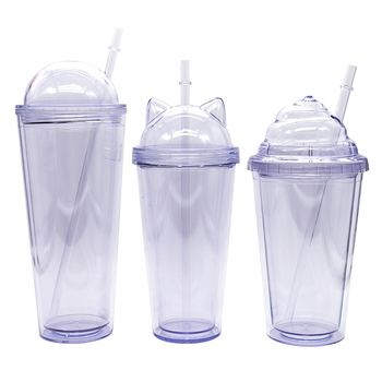 Cană din plastic cu pereți dubli, cu pai, portabilă pentru studenți, design drăguț
