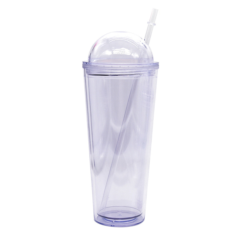 Cană din plastic cu pereți dubli, cu pai, portabilă pentru studenți, design drăguț