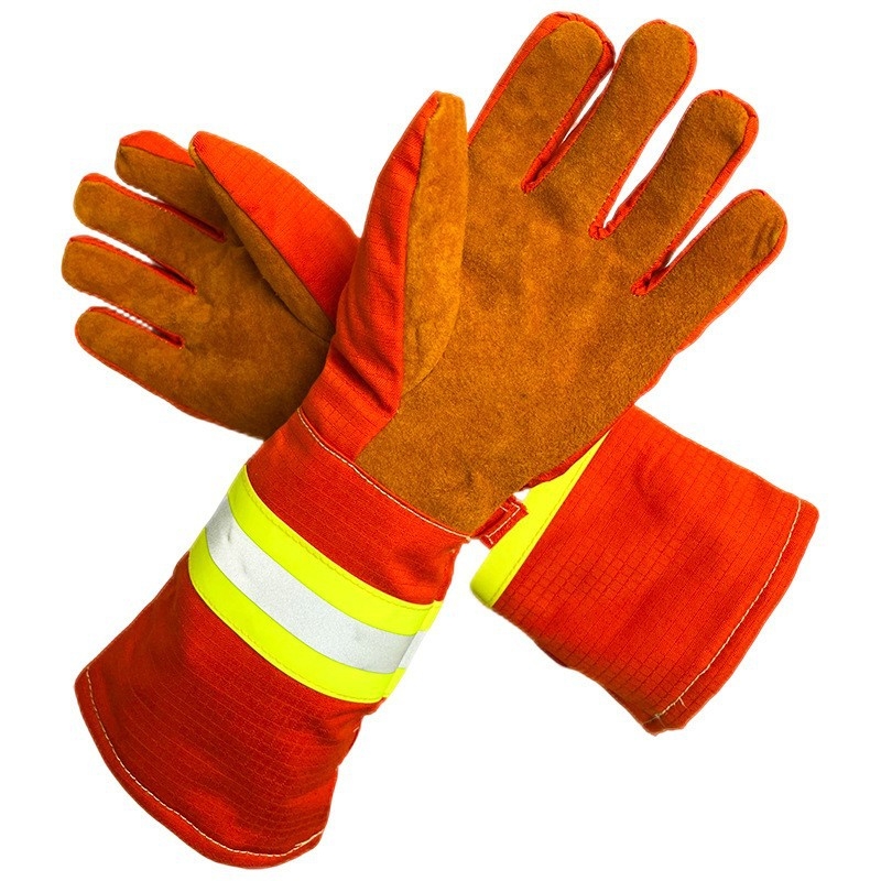 Mănuși de protecție pentru pompieri, din aramidă și piele, portocaliu-roșu, izolație termică, rezistente la uzură