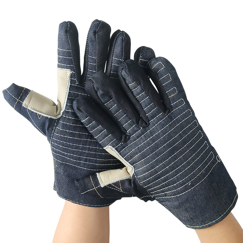 Mănuși de cuptor cu cinci degete, din bumbac, din canvas și denim, izolante și rezistente la temperaturi înalte pentru coacere