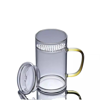 Cească de ceai în formă de lună, cu bază groasă și mâner, din sticlă borosilicată înaltă, cu filtru încorporat pentru ceai verde, pentru birou, rezistentă la temperaturi înalte