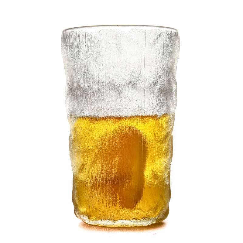 Ceașcă din sticlă mată cu textură de scoarță, sticlă borosilicată, pentru apă și whiskey, turnată manual, cu logo imprimat, în cutie cadou