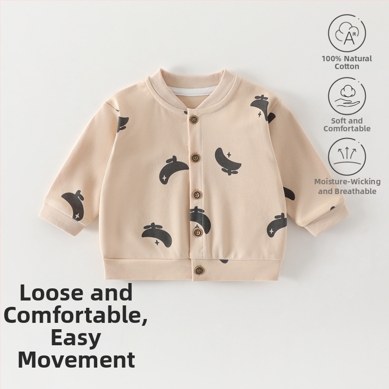 Baba pamut kardigán tavasz-őszre, könnyű, elöl nyitható, hosszú ujjú, uniszex, állatmintás