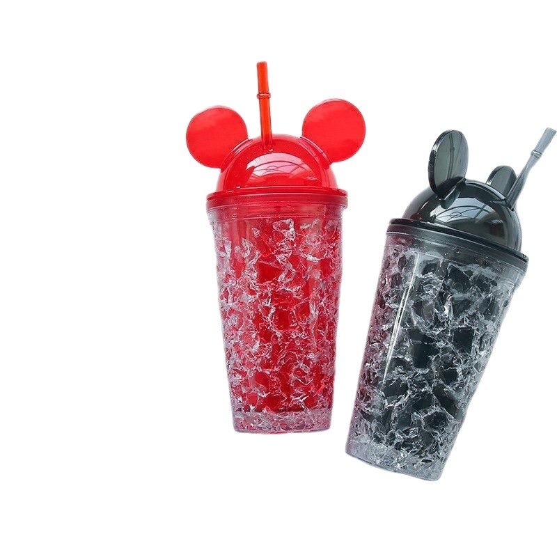 Cană din plastic cu dublu perete, personalizabilă, cu pai, pentru băuturi reci, sucuri și cafea