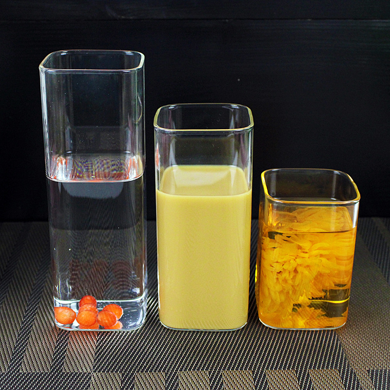 Pahar pătrat din sticlă borosilicat, cu logo, design creativ pentru mic dejun acasă