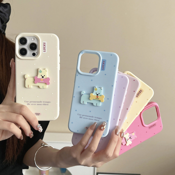 Husă din silicon pentru iPhone, cu design de câine cartoon în buline, protecție anti-cădere, acoperire completă, lucrată manual, stil creativ
