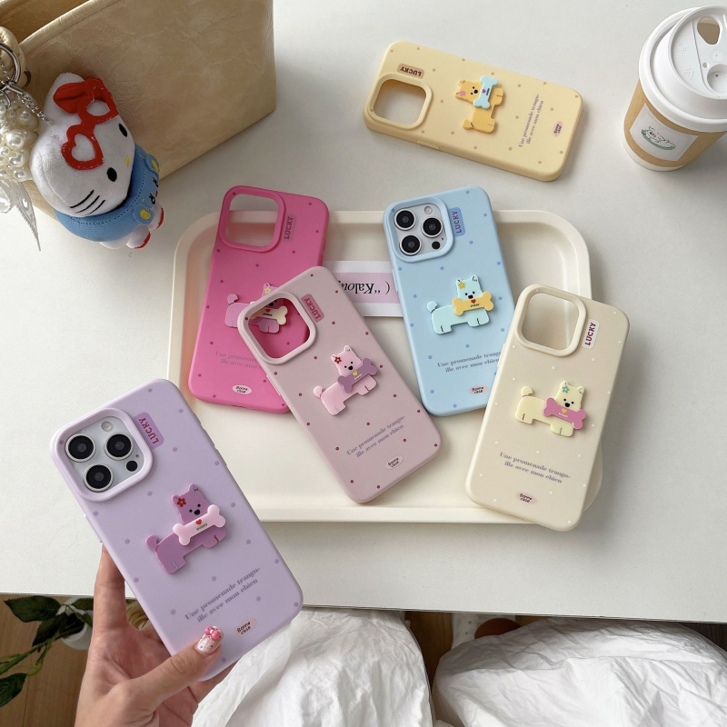 Husă din silicon pentru iPhone, cu design de câine cartoon în buline, protecție anti-cădere, acoperire completă, lucrată manual, stil creativ
