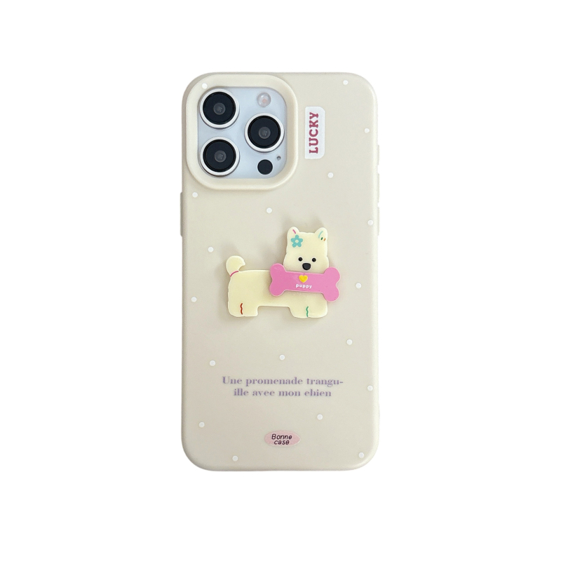 Husă din silicon pentru iPhone, cu design de câine cartoon în buline, protecție anti-cădere, acoperire completă, lucrată manual, stil creativ