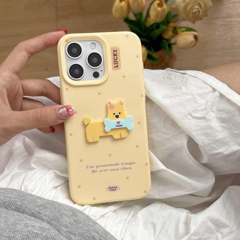Husă din silicon pentru iPhone, cu design de câine cartoon în buline, protecție anti-cădere, acoperire completă, lucrată manual, stil creativ