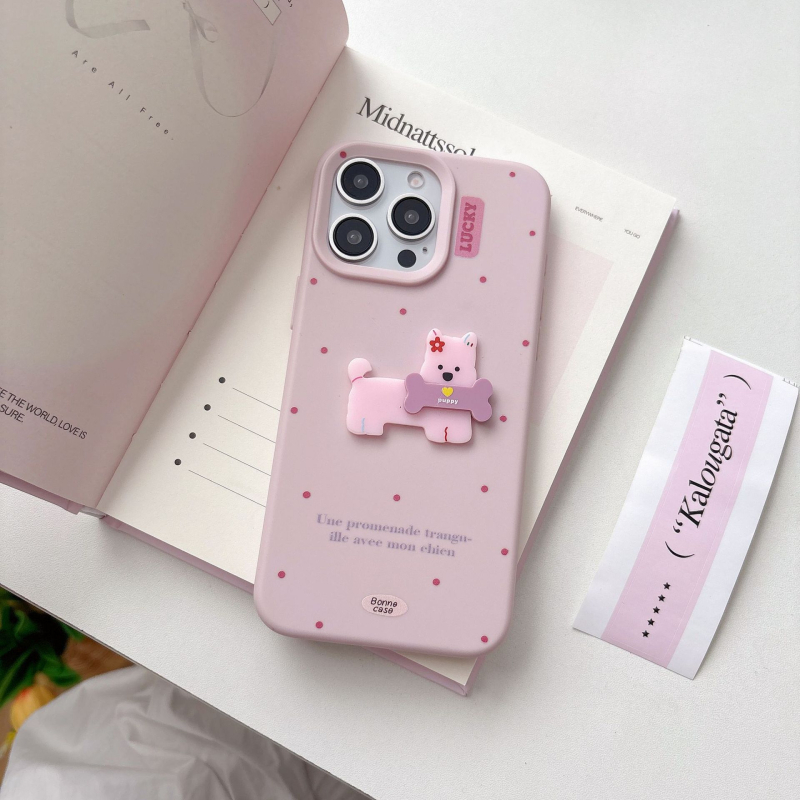 Husă din silicon pentru iPhone, cu design de câine cartoon în buline, protecție anti-cădere, acoperire completă, lucrată manual, stil creativ