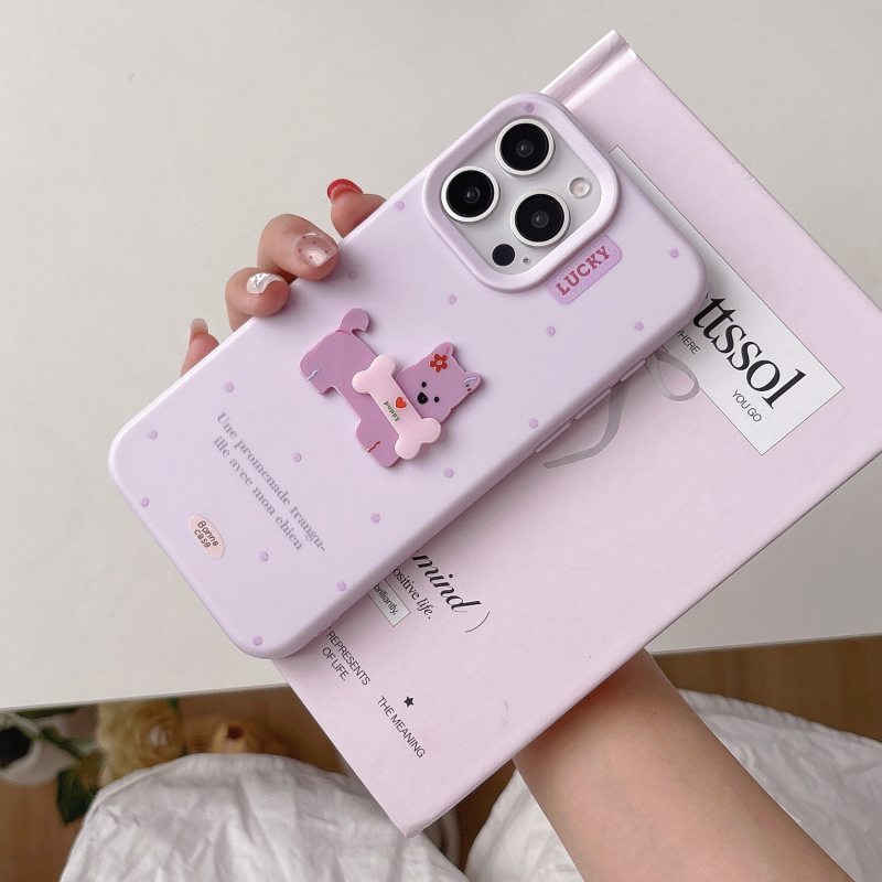 Husă din silicon pentru iPhone, cu design de câine cartoon în buline, protecție anti-cădere, acoperire completă, lucrată manual, stil creativ
