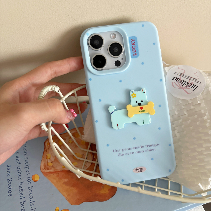 Husă din silicon pentru iPhone, cu design de câine cartoon în buline, protecție anti-cădere, acoperire completă, lucrată manual, stil creativ