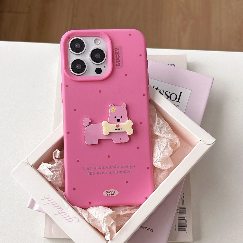 Husă din silicon pentru iPhone, cu design de câine cartoon în buline, protecție anti-cădere, acoperire completă, lucrată manual, stil creativ