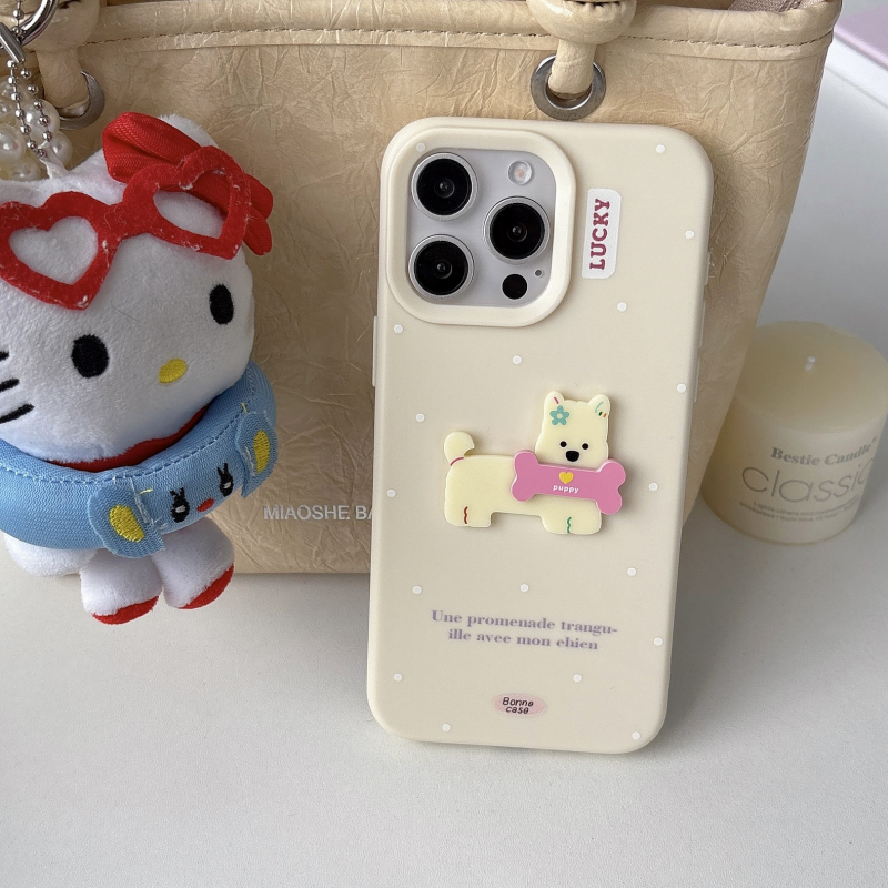 Husă din silicon pentru iPhone, cu design de câine cartoon în buline, protecție anti-cădere, acoperire completă, lucrată manual, stil creativ