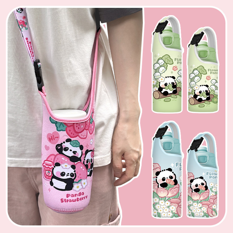 Panda husă izolantă pentru sticla de apă pentru copii, cu bretea de purtare, universală 350–600 ml