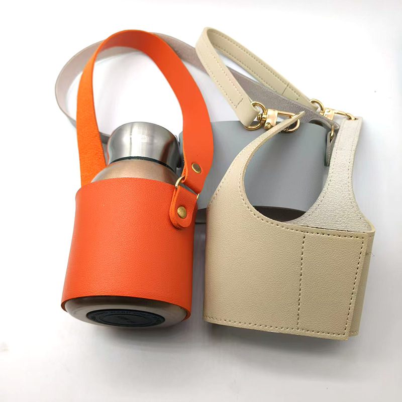 Husă de protecție pentru termos și sticlă de apă, din PU, rezistentă la uzură și căderi, izolație, cu curea crossbody pentru utilizare în exterior