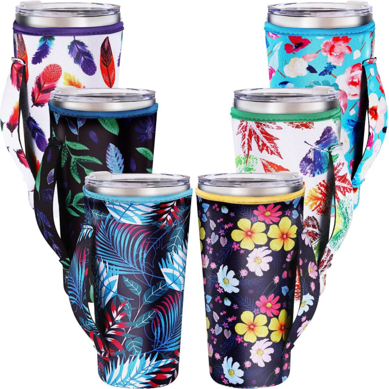 Manșon neopren personalizat pentru pahare, cu mâner, izolat, pentru cafea, ceai cu lapte și cola