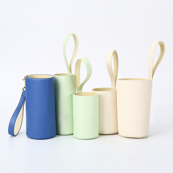 Manșon din piele PU cu bretea crossbody, husă portabilă pentru cafea și băuturi