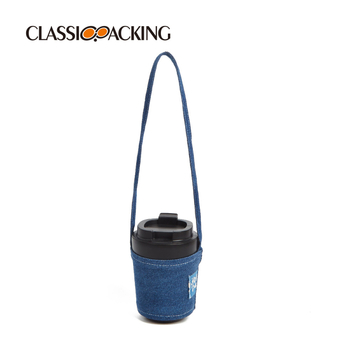 Husă denim pentru ceașca de ceai cu lapte și cafea, protecție termică ecologică cu mâner, personalizare în fabrică