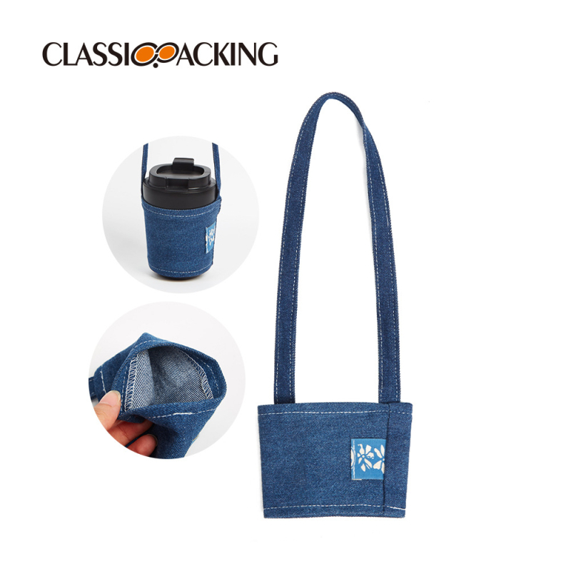 Husă denim pentru ceașca de ceai cu lapte și cafea, protecție termică ecologică cu mâner, personalizare în fabrică