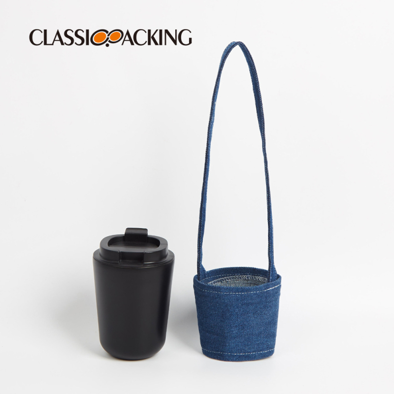 Husă denim pentru ceașca de ceai cu lapte și cafea, protecție termică ecologică cu mâner, personalizare în fabrică