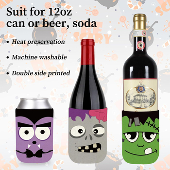 Manșon pentru pahar de Halloween și capac pentru doze - design dovleac-bat, din material textil