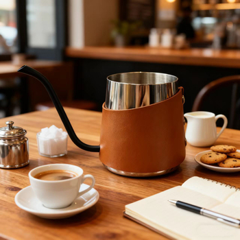 Husă din piele PU pentru ibric de cafea turnată manual — antiderapant, protecție împotriva arsurilor, izolație termică, cu deschidere și închidere