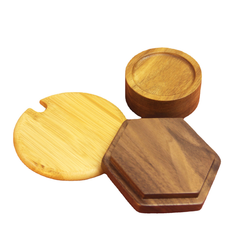 Set de capace din lemn pentru borcane, cești, sticle ceramice și cupe pentru lumânări
