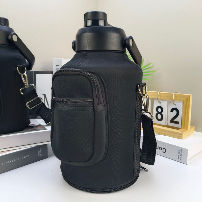 Husă izolantă pentru sticlă de apă cu curea, capacitate mare 64oz/128oz, pentru sporturi în aer liber, cu logo imprimat