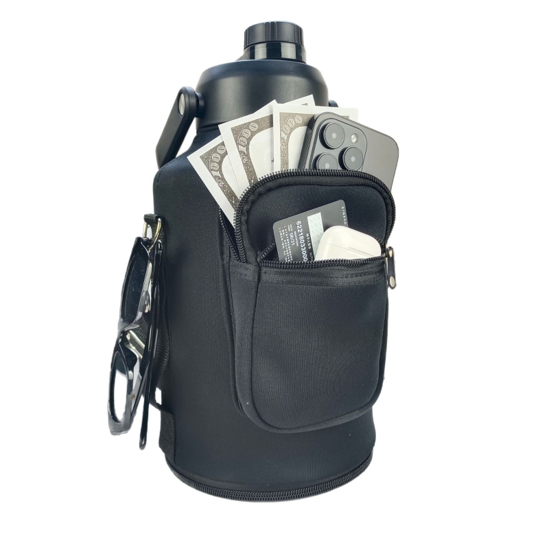 Husă izolantă pentru sticlă de apă cu curea, capacitate mare 64oz/128oz, pentru sporturi în aer liber, cu logo imprimat