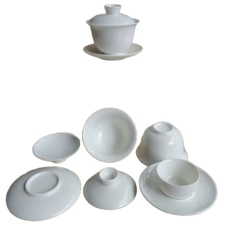 Vas de ceai din porțelan alb, manual, cu capac, 150 ml