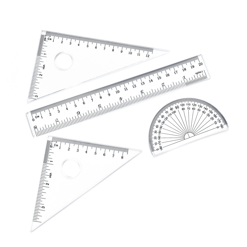 Akrilno pravilo 20 cm, set s 15 cm trokutom i 9 cm kutomjerom