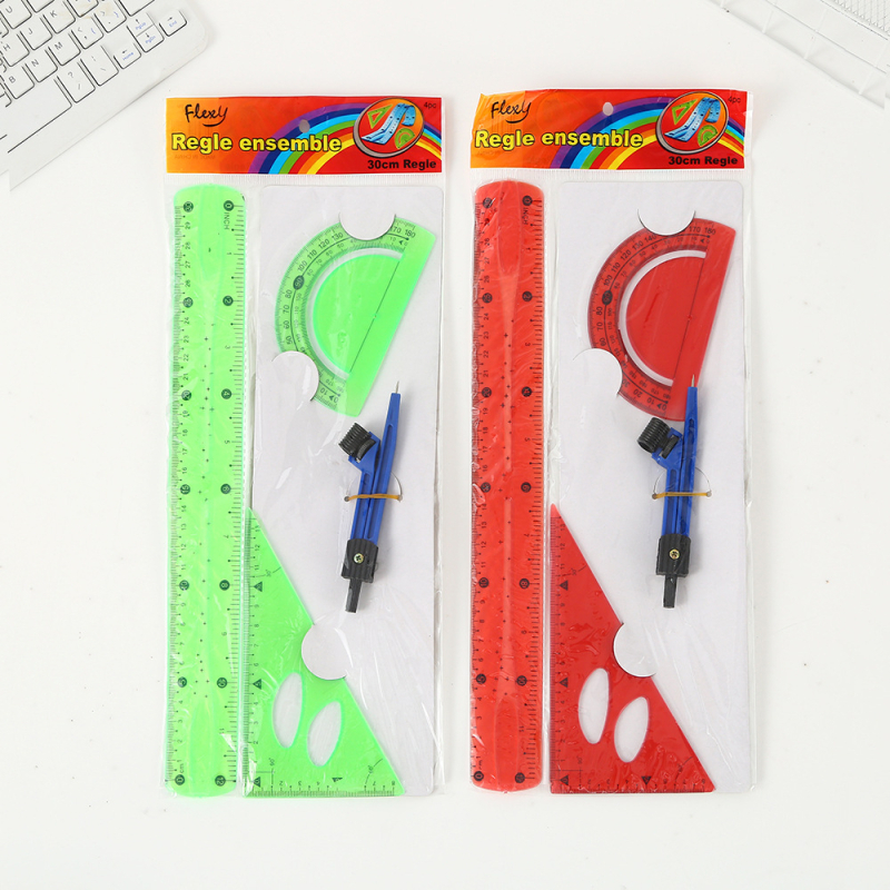 Set od tri fleksibilna ravnala 30 cm sa šablonama za crtanje