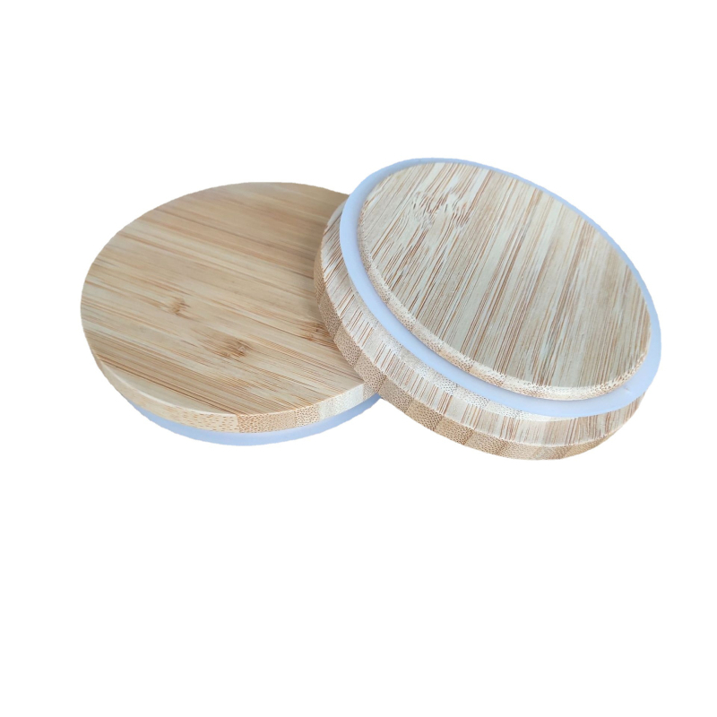 Capac universal din lemn pentru cană, etanșare din silicon, anti-alunecare, compatibil cu borcane ceramice.