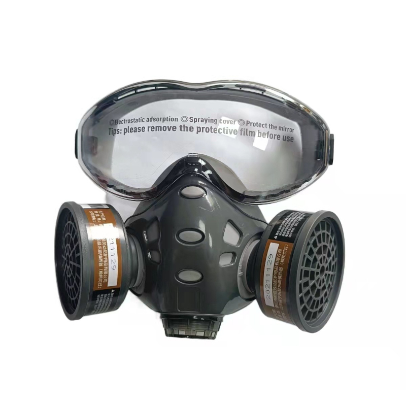 Anshuangli 8201 mască cu filtru din cărbune activ și ochelari de protecție pentru praf și mirosuri, în aer liber