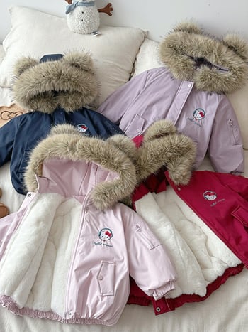 KT Cat gyerek téli kabát, fleece béléses, vastag parka kapucni nélkül, 2025-ös modell