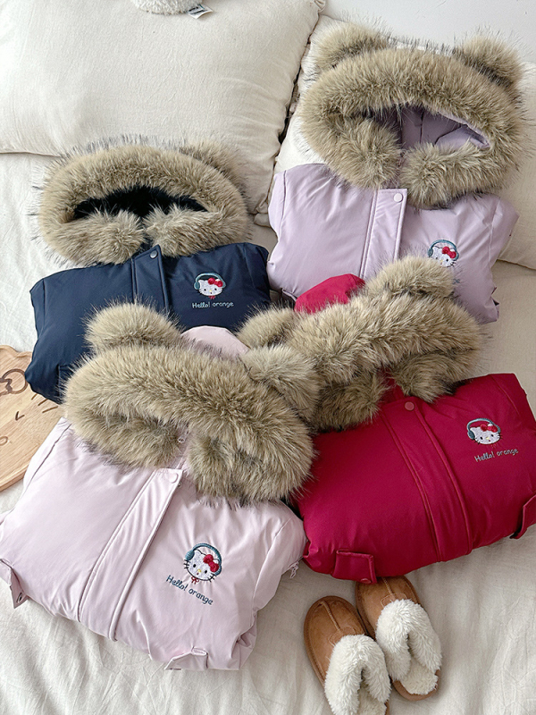 KT Cat gyerek téli kabát, fleece béléses, vastag parka kapucni nélkül, 2025-ös modell