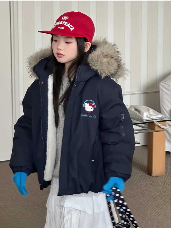 KT Cat gyerek téli kabát, fleece béléses, vastag parka kapucni nélkül, 2025-ös modell