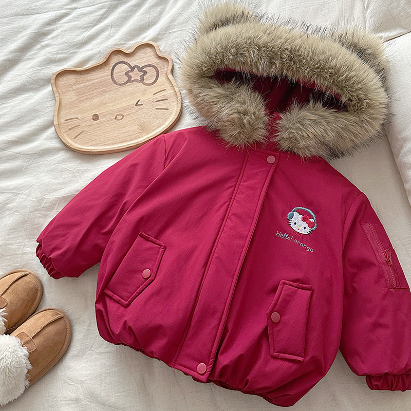 KT Cat gyerek téli kabát, fleece béléses, vastag parka kapucni nélkül, 2025-ös modell