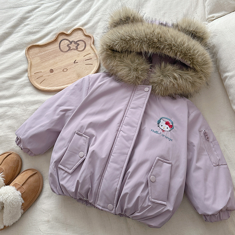 KT Cat gyerek téli kabát, fleece béléses, vastag parka kapucni nélkül, 2025-ös modell